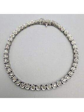 Diamond Tennis Bracelet UD 925 Sterling Silver 7⅛” 3.5mm Box Safety Clasp